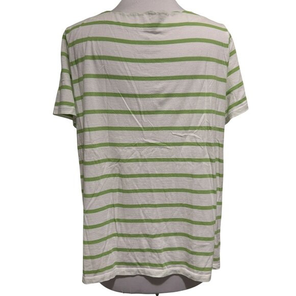 TALBOTS Green Striped Pima Cotton Short Sleeve Scalloped Neck Knit Top Tee 2Xp - Picture 3 of 5